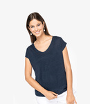 Spasso Ladies V Neck Linen T-Shirt